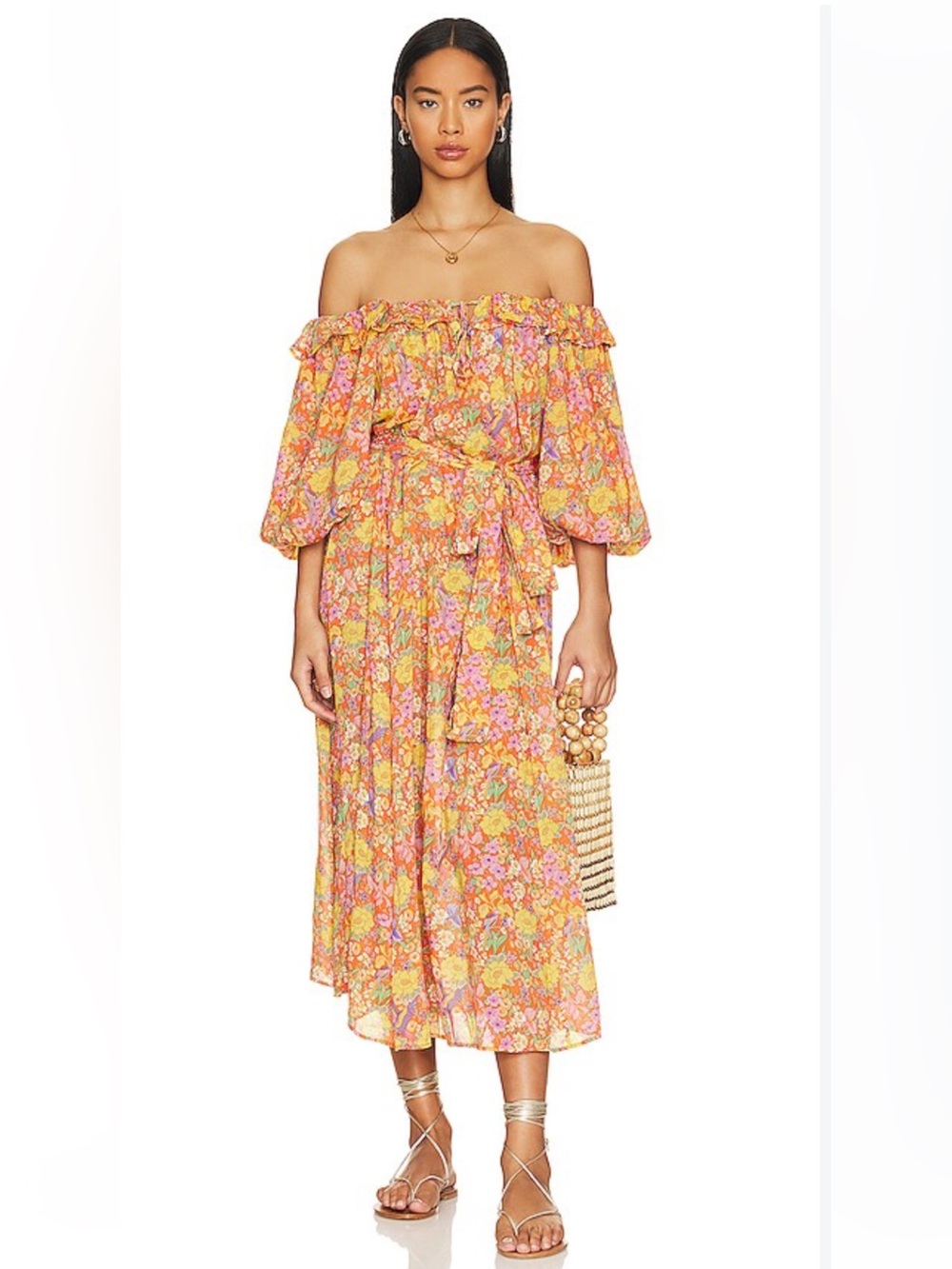 SPELL Last Drinks Midi Dress Sunset Floral XS NWT